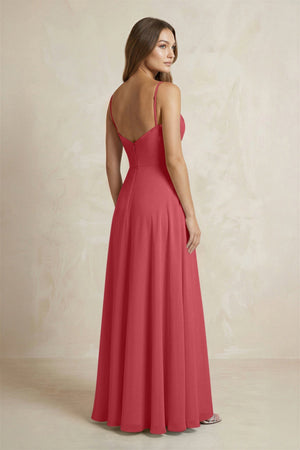 A - Line Cami Strap Chiffon Bridesmaid Dress With Slit in Merlot - KissProm Bridesmaid Dresses