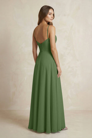 A - Line Cami Strap Chiffon Bridesmaid Dress With Slit in Moss - KissProm Bridesmaid Dresses