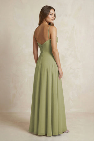 A - Line Cami Strap Chiffon Bridesmaid Dress With Slit in Moss Green - KissProm Bridesmaid Dresses