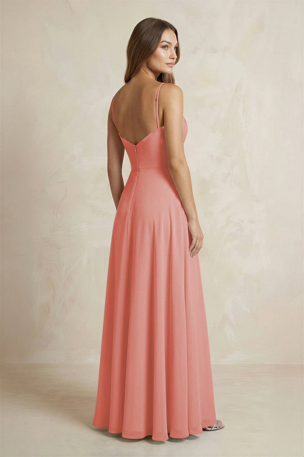 A - Line Cami Strap Chiffon Bridesmaid Dress With Slit in Mulberry - KissProm Bridesmaid Dresses