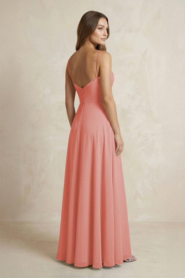 A - Line Cami Strap Chiffon Bridesmaid Dress With Slit in Mulberry - KissProm Bridesmaid Dresses