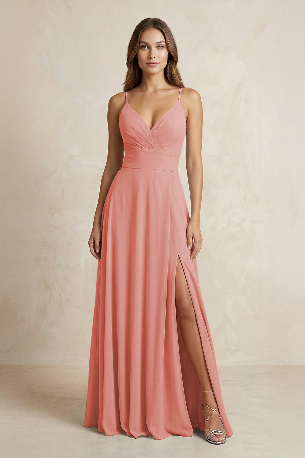 A - Line Cami Strap Chiffon Bridesmaid Dress With Slit in Mulberry - KissProm Bridesmaid Dresses