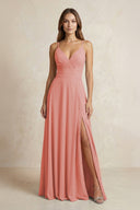 A - Line Cami Strap Chiffon Bridesmaid Dress With Slit in Mulberry - KissProm Bridesmaid Dresses