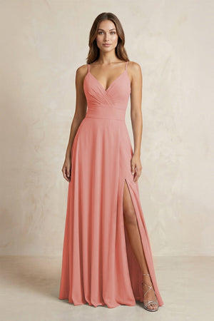 A - Line Cami Strap Chiffon Bridesmaid Dress With Slit in Mulberry - KissProm Bridesmaid Dresses