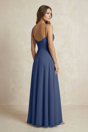 A - Line Cami Strap Chiffon Bridesmaid Dress With Slit in Navy - KissProm Bridesmaid Dresses