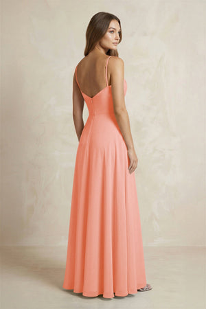 A - Line Cami Strap Chiffon Bridesmaid Dress With Slit in Rosette - KissProm Bridesmaid Dresses