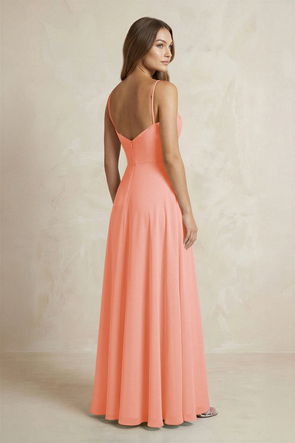 A - Line Cami Strap Chiffon Bridesmaid Dress With Slit in Rosette - KissProm Bridesmaid Dresses
