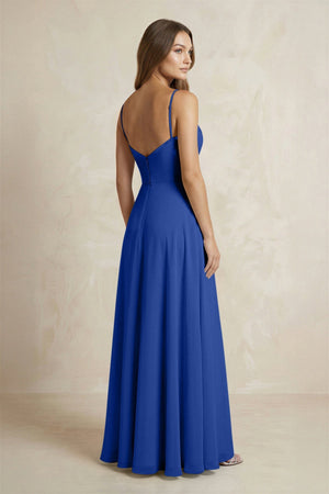 A - Line Cami Strap Chiffon Bridesmaid Dress With Slit in Royal Blue - KissProm Bridesmaid Dresses