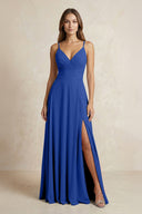 A - Line Cami Strap Chiffon Bridesmaid Dress With Slit in Royal Blue - KissProm Bridesmaid Dresses