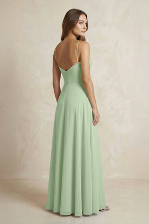 A - Line Cami Strap Chiffon Bridesmaid Dress With Slit in Sage - KissProm Bridesmaid Dresses