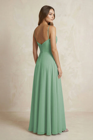 A - Line Cami Strap Chiffon Bridesmaid Dress With Slit in Sea Glass - KissProm Bridesmaid Dresses