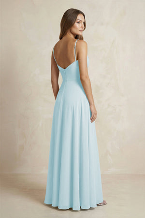 A - Line Cami Strap Chiffon Bridesmaid Dress With Slit in Sky Blue - KissProm Bridesmaid Dresses
