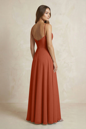 A - Line Cami Strap Chiffon Bridesmaid Dress With Slit in Spice - KissProm Bridesmaid Dresses