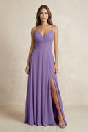A - Line Cami Strap Chiffon Bridesmaid Dress With Slit in Tahiti - KissProm Bridesmaid Dresses