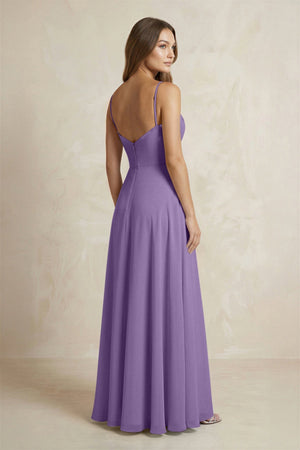 A - Line Cami Strap Chiffon Bridesmaid Dress With Slit in Tahiti - KissProm Bridesmaid Dresses
