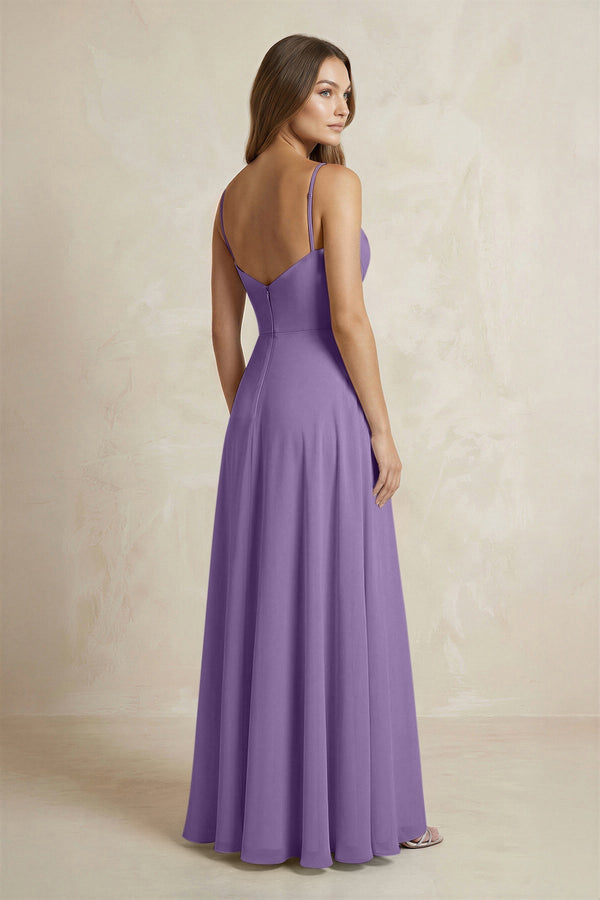 A - Line Cami Strap Chiffon Bridesmaid Dress With Slit in Tahiti - KissProm Bridesmaid Dresses