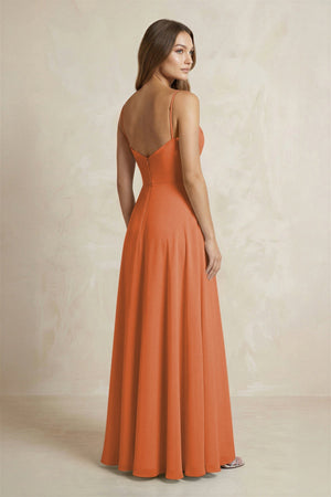 A - Line Cami Strap Chiffon Bridesmaid Dress With Slit in Terracotta - KissProm Bridesmaid Dresses
