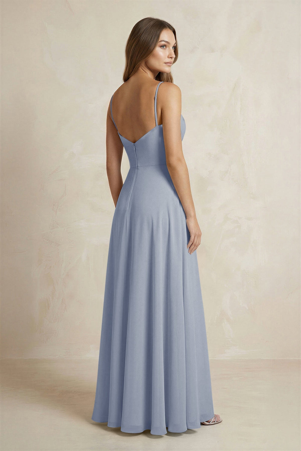 A - Line Cami Strap Chiffon Bridesmaid Dress With Slit in Twilight - KissProm Bridesmaid Dresses
