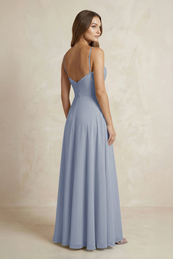 A - Line Cami Strap Chiffon Bridesmaid Dress With Slit in Twilight - KissProm Bridesmaid Dresses