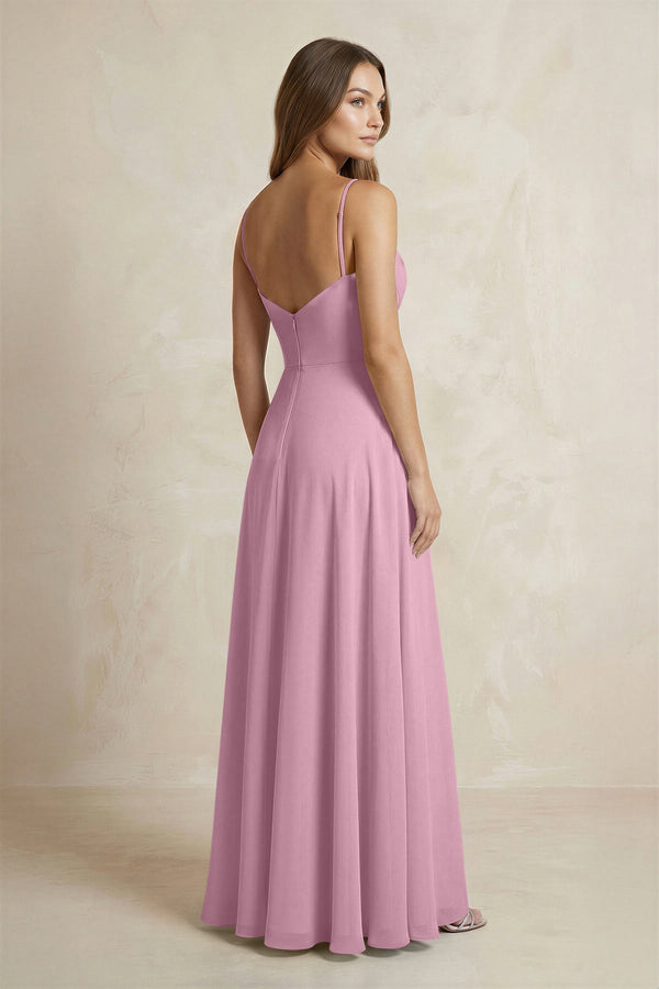 A - Line Cami Strap Chiffon Bridesmaid Dress With Slit in Vintage Mauve - KissProm Bridesmaid Dresses