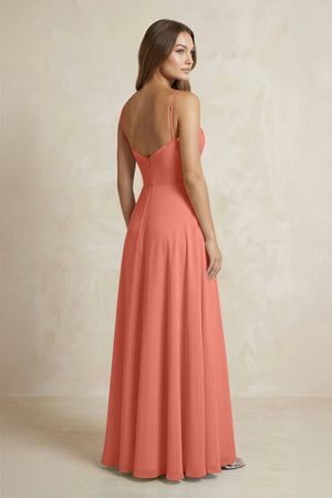 A - Line Cami Strap Chiffon Bridesmaid Dress With Slit in Wild Rose - KissProm Bridesmaid Dresses
