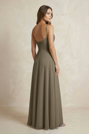 A - Line Cami Strap Chiffon Bridesmaid Dress With Slit in Willow Green - KissProm Bridesmaid Dresses