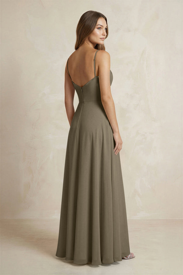 A - Line Cami Strap Chiffon Bridesmaid Dress With Slit in Willow Green - KissProm Bridesmaid Dresses