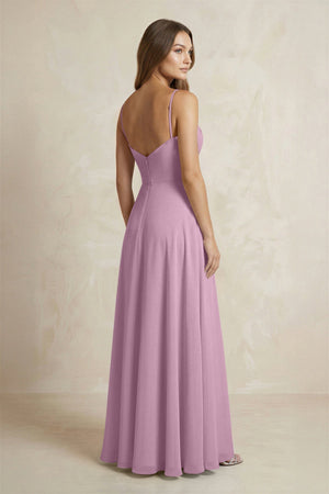 A - Line Cami Strap Chiffon Bridesmaid Dress With Slit in Wisteria - KissProm Bridesmaid Dresses