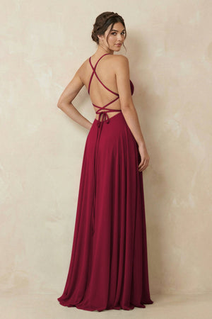 A - Line Chiffon Bridesmaid Dress With Slit in Berry - KissProm Bridesmaid Dresses