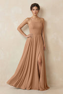 A - Line Chiffon Bridesmaid Dress With Slit in Bronzer - KissProm Bridesmaid Dresses