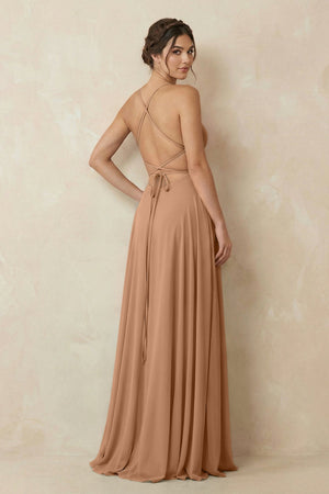 A - Line Chiffon Bridesmaid Dress With Slit in Bronzer - KissProm Bridesmaid Dresses