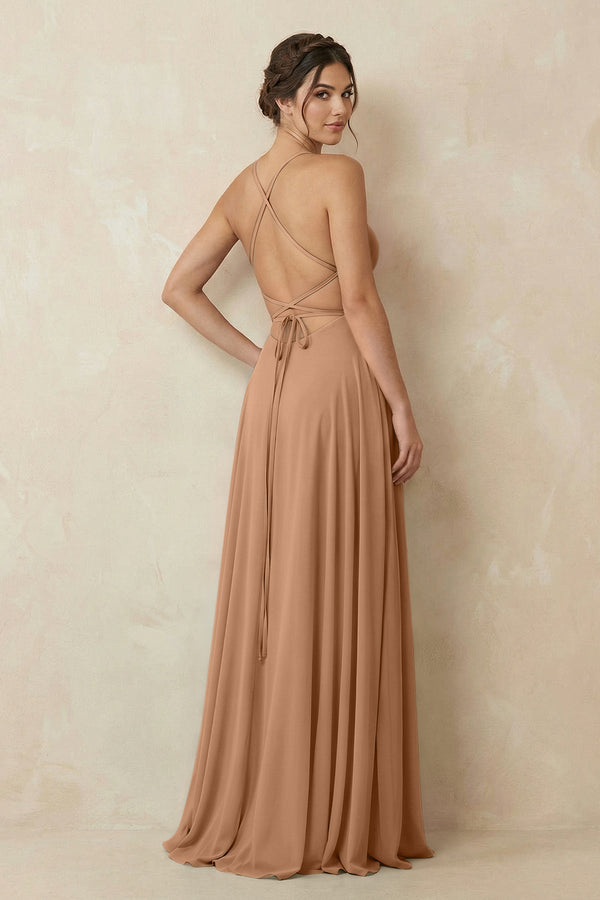 A - Line Chiffon Bridesmaid Dress With Slit in Bronzer - KissProm Bridesmaid Dresses