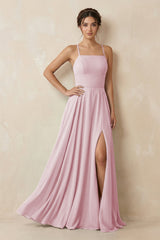A - Line Chiffon Bridesmaid Dress With Slit in Candy Pink - KissProm Bridesmaid Dresses