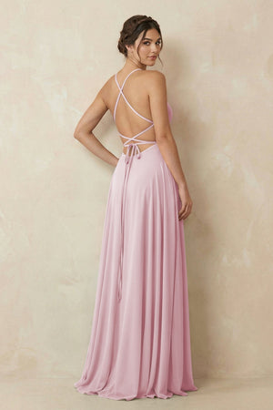 A - Line Chiffon Bridesmaid Dress With Slit in Candy Pink - KissProm Bridesmaid Dresses