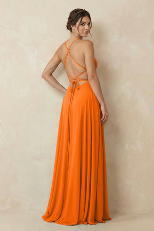 KissProm | Chiffon A-Line Bridesmaid Dress with Slit in Cinnamon