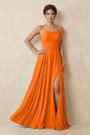 A - Line Chiffon Bridesmaid Dress With Slit in Cinnamon - KissProm Bridesmaid Dresses