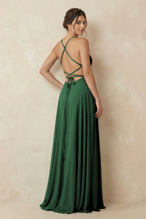 A - Line Chiffon Bridesmaid Dress With Slit in Dark Green - KissProm Bridesmaid Dresses