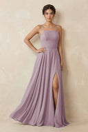 A - Line Chiffon Bridesmaid Dress With Slit in Dusk - KissProm Bridesmaid Dresses