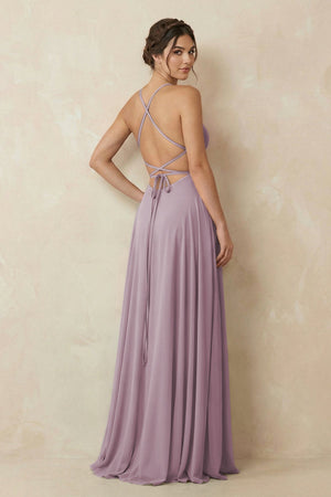 A - Line Chiffon Bridesmaid Dress With Slit in Dusk - KissProm Bridesmaid Dresses