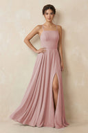 A - Line Chiffon Bridesmaid Dress With Slit in Dusty Rose - KissProm Bridesmaid Dresses