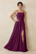 A - Line Chiffon Bridesmaid Dress With Slit in Fig - KissProm Bridesmaid Dresses