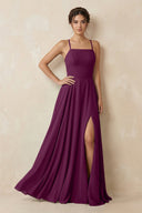 A - Line Chiffon Bridesmaid Dress With Slit in Fig - KissProm Bridesmaid Dresses