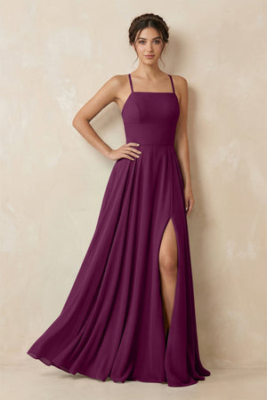 A - Line Chiffon Bridesmaid Dress With Slit in Fig - KissProm Bridesmaid Dresses