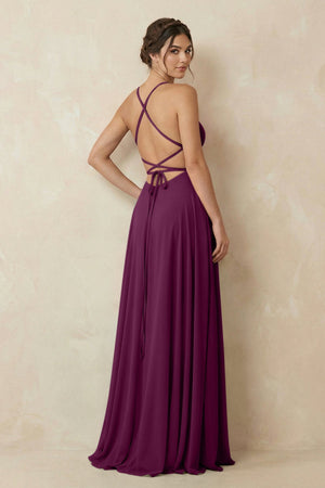 A - Line Chiffon Bridesmaid Dress With Slit in Fig - KissProm Bridesmaid Dresses