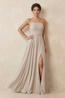 A - Line Chiffon Bridesmaid Dress With Slit in Frost - KissProm Bridesmaid Dresses