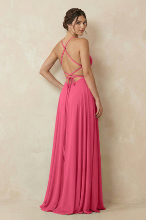 A - Line Chiffon Bridesmaid Dress With Slit in Fuchsia - KissProm Bridesmaid Dresses