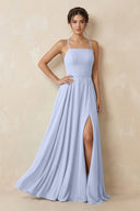 A - Line Chiffon Bridesmaid Dress With Slit in Ice - KissProm Bridesmaid Dresses