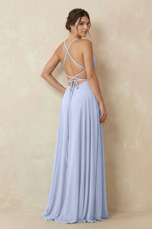 A - Line Chiffon Bridesmaid Dress With Slit in Ice - KissProm Bridesmaid Dresses