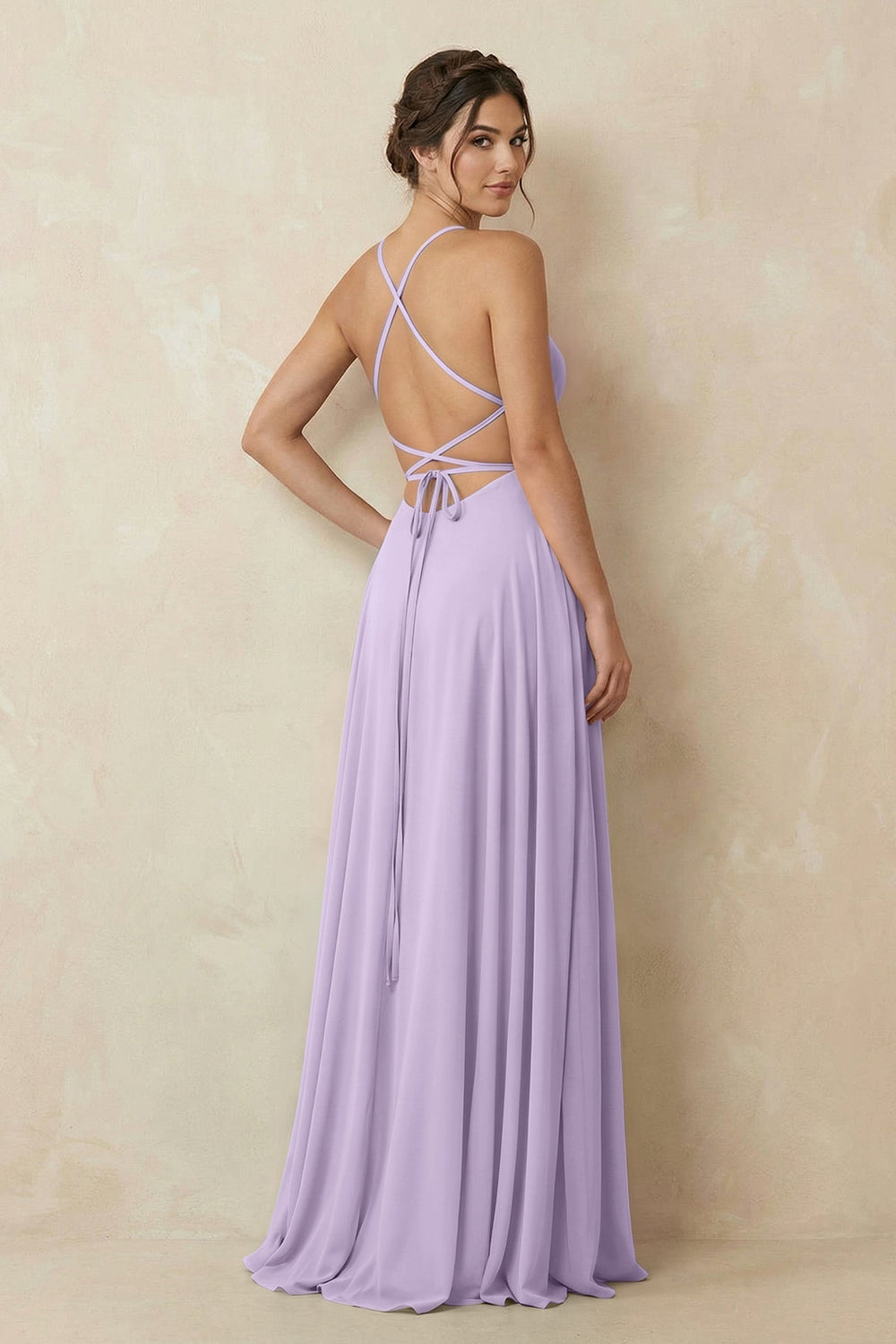 A - Line Chiffon Bridesmaid Dress With Slit in Lavender - KissProm Bridesmaid Dresses