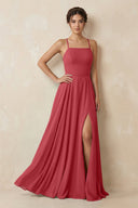 A - Line Chiffon Bridesmaid Dress With Slit in Merlot - KissProm Bridesmaid Dresses